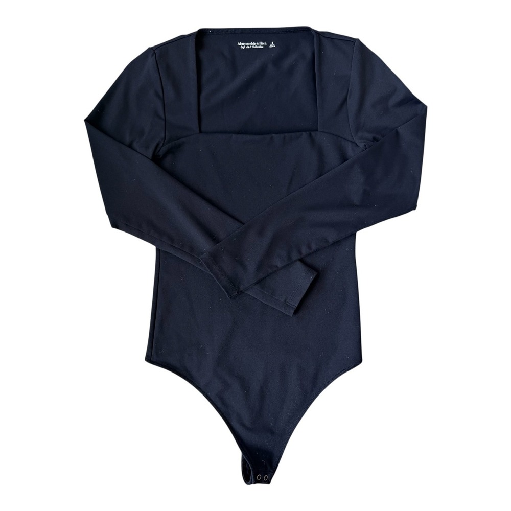 Abercrombie & Fitch Black Thong Bodysuit S Long Sleeve Stretch Minimalist Basic - Picture 2 of 4